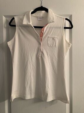 Ping White Sleeveless Polo Tank with Orange Trim